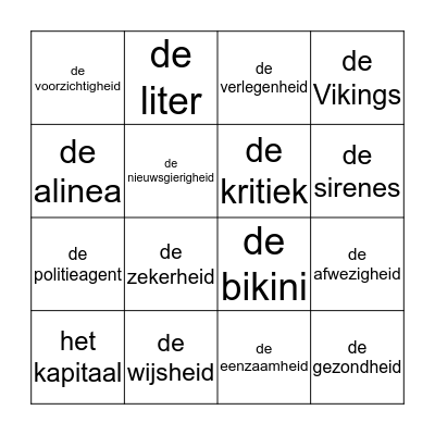 Woordpakket 15 Bingo Card