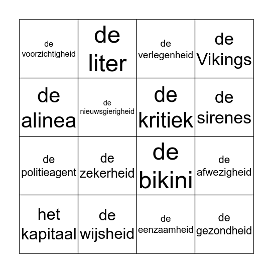 Woordpakket 15 Bingo Card