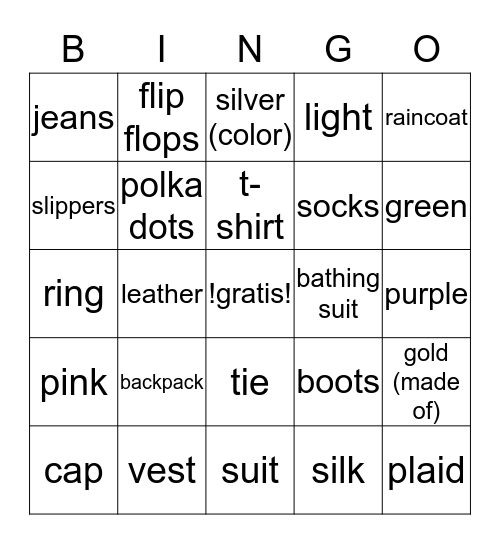 La Ropa Bingo Card