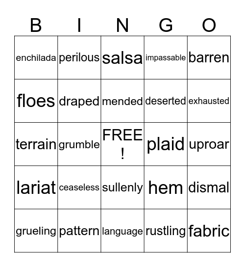 3rd Grade Vocabulary Bingo Card