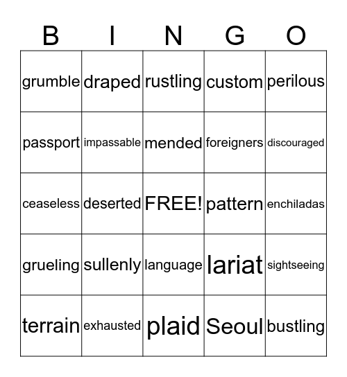 Vocabulary Review Bingo Card