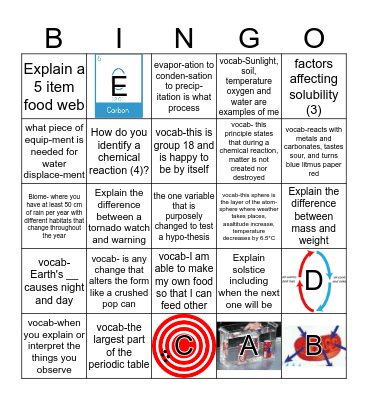 7th graders-science Bingo Card