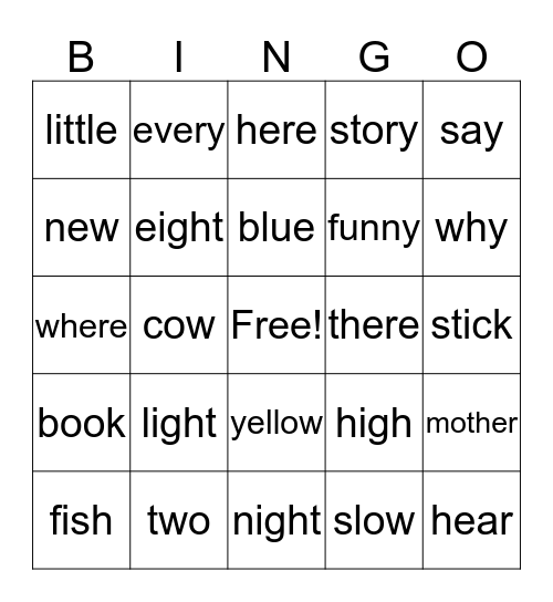 Dr Seuss One Fish Two Fish Bingo Card