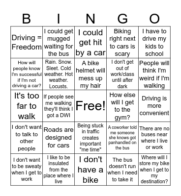 Car-Addiction BINGO Card