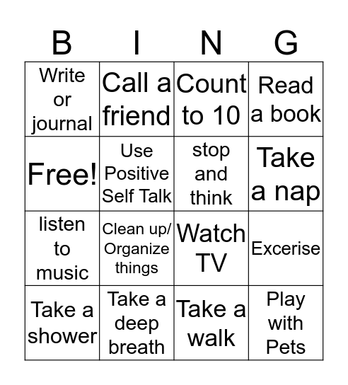 Stress Busters  Bingo Card