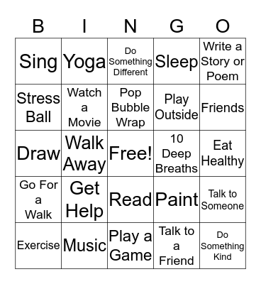 Coping Skills Bingo Card