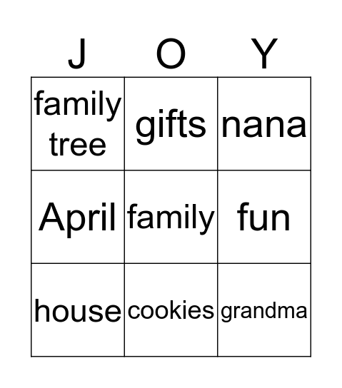 Grandparent's Day Bingo Card