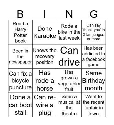 Getting to know you Bingo Card