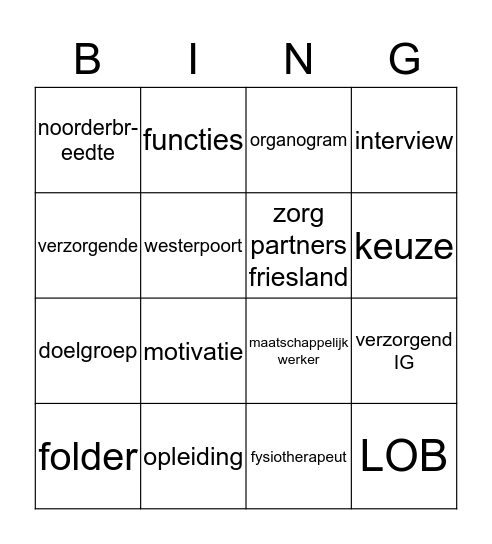 Bingo presentatie LOB Bingo Card