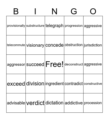 Bingo with Latin & Greek Roots Bingo Card