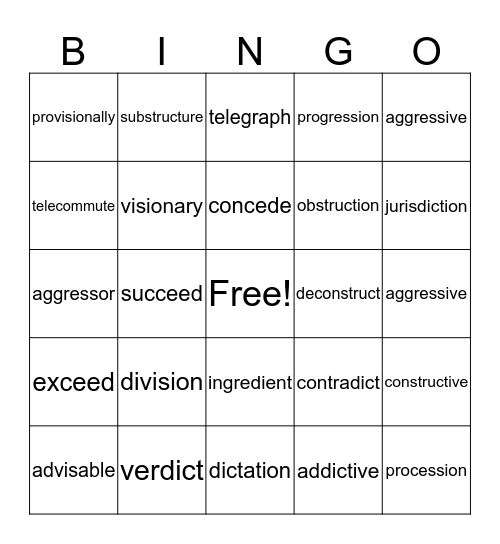 Bingo with Latin & Greek Roots Bingo Card
