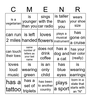 Getting To Know You Bingo Card