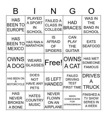 Ice Breaker Bingo Card