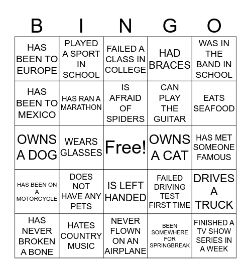 Ice Breaker Bingo Card