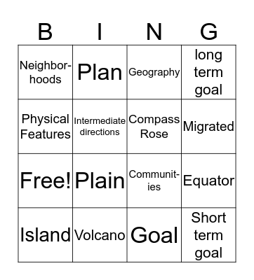 Vocabulary Review Bingo Card