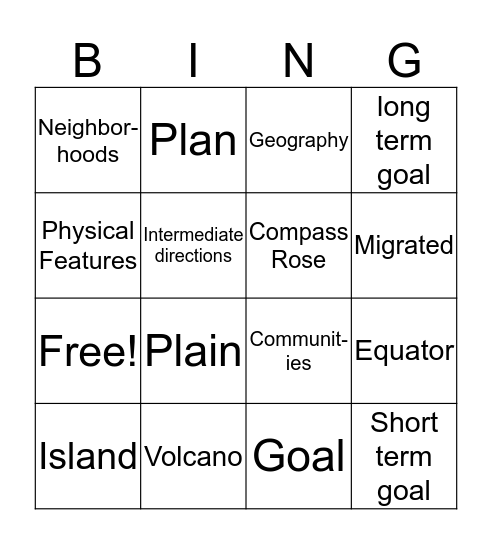 Vocabulary Review Bingo Card