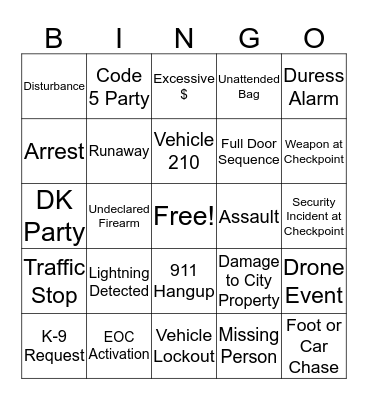 Telecommunicator Appreication Week Bingo Card