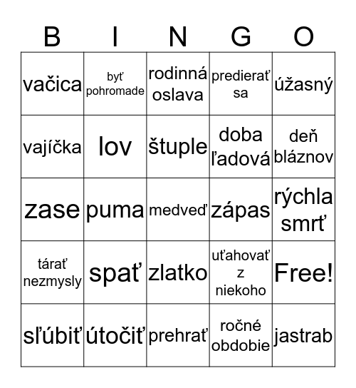 Veľká noc Bingo Card
