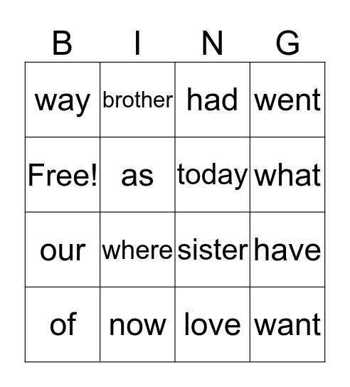 Sight Word Bingo! Bingo Card