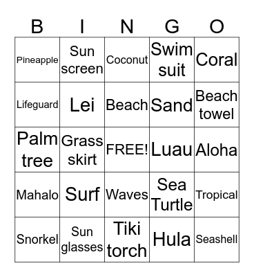 Susan's Birthday Hawaiian Bingo Game!! Bingo Card