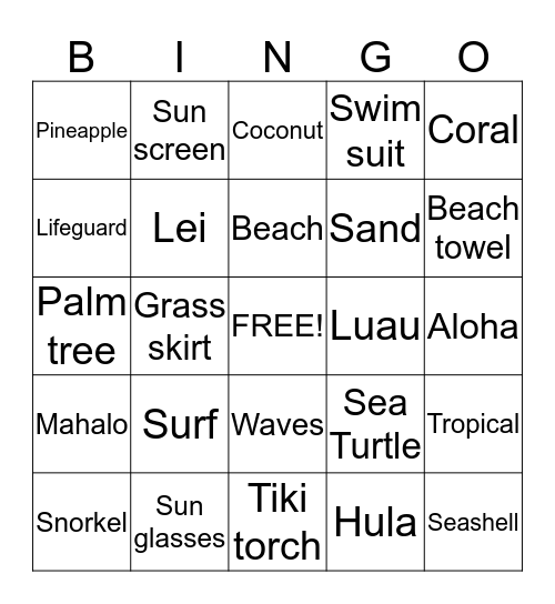 Susan's Birthday Hawaiian Bingo Game!! Bingo Card