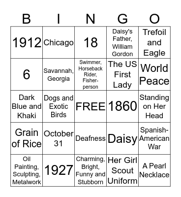 Juliette Gordon Low Bingo Card