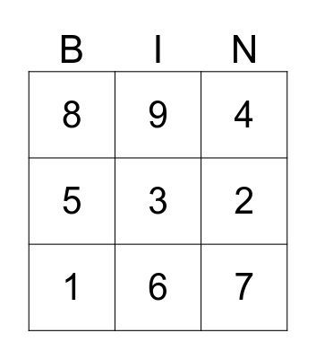 Number Bingo! Bingo Card