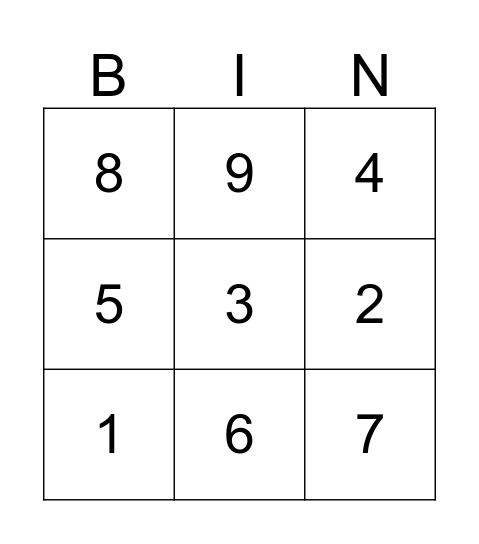 Number Bingo! Bingo Card