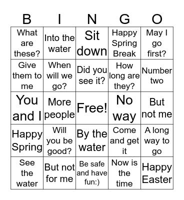Happy Easter, Gavin, Maryssa, and Ryan Bingo Card