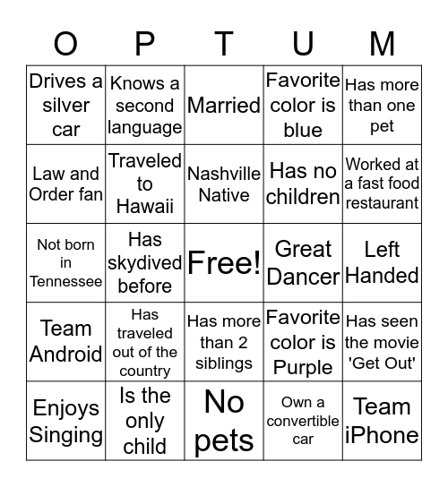 Get to know your teammates Bingo Card