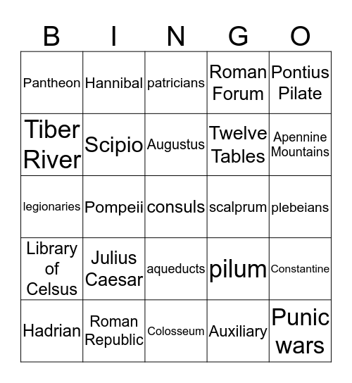 Rome Bingo Card