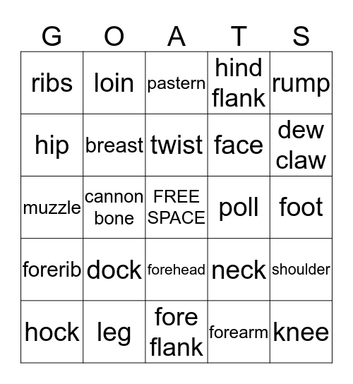 4-H Goat Bingo Card