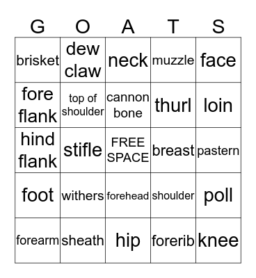 4-H Goat Bingo Card