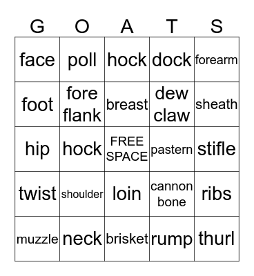 4-H Goat Bingo Card