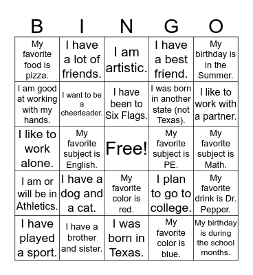 Lunch Bunch Bingo Card
