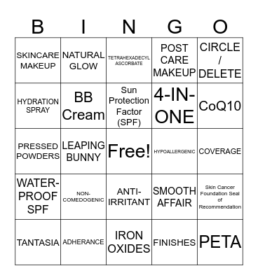 Jane Iredale LBD Bingo Card