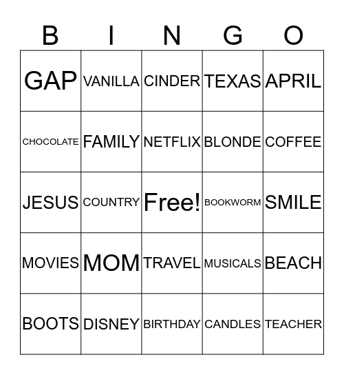 BURTON BOOKWORMS BINGO Card