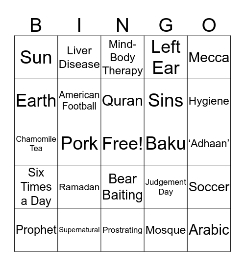 Arabic & Islamic Culture Bingo Card