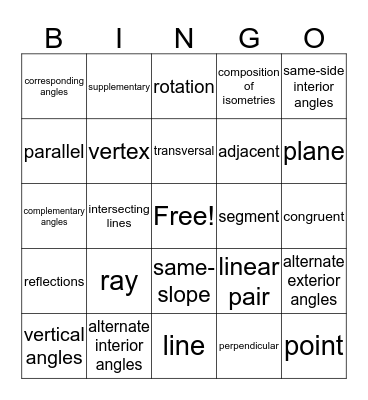 Geometry Line Vocabulary Review Bingo Card