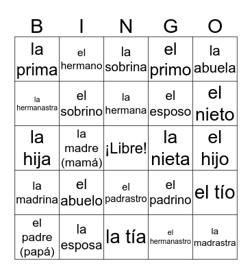 La familia  Bingo Card