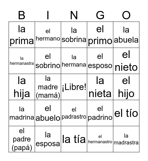 La familia  Bingo Card