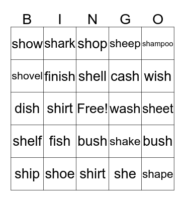 "Sh" Sounds Bingo Card