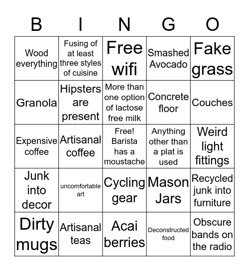 Hipster Cafe Bingo Card