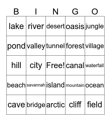Landscape  Bingo Card