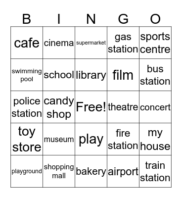 Places to go! Bingo Card