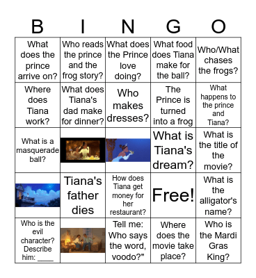 The Princess and The Frog Bingo Card