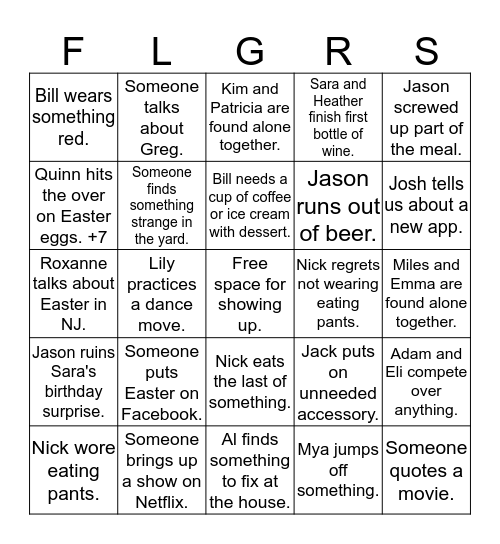 FLGRS Family Drinking Bingo Card