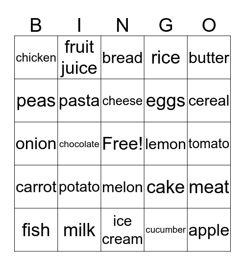 Food Bingo Card