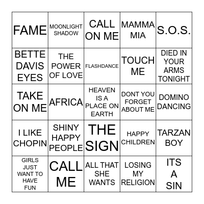 I LOVE THE 80'S Bingo Card