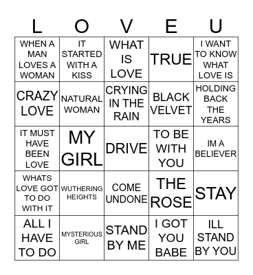 LOVE SONGS Bingo Card